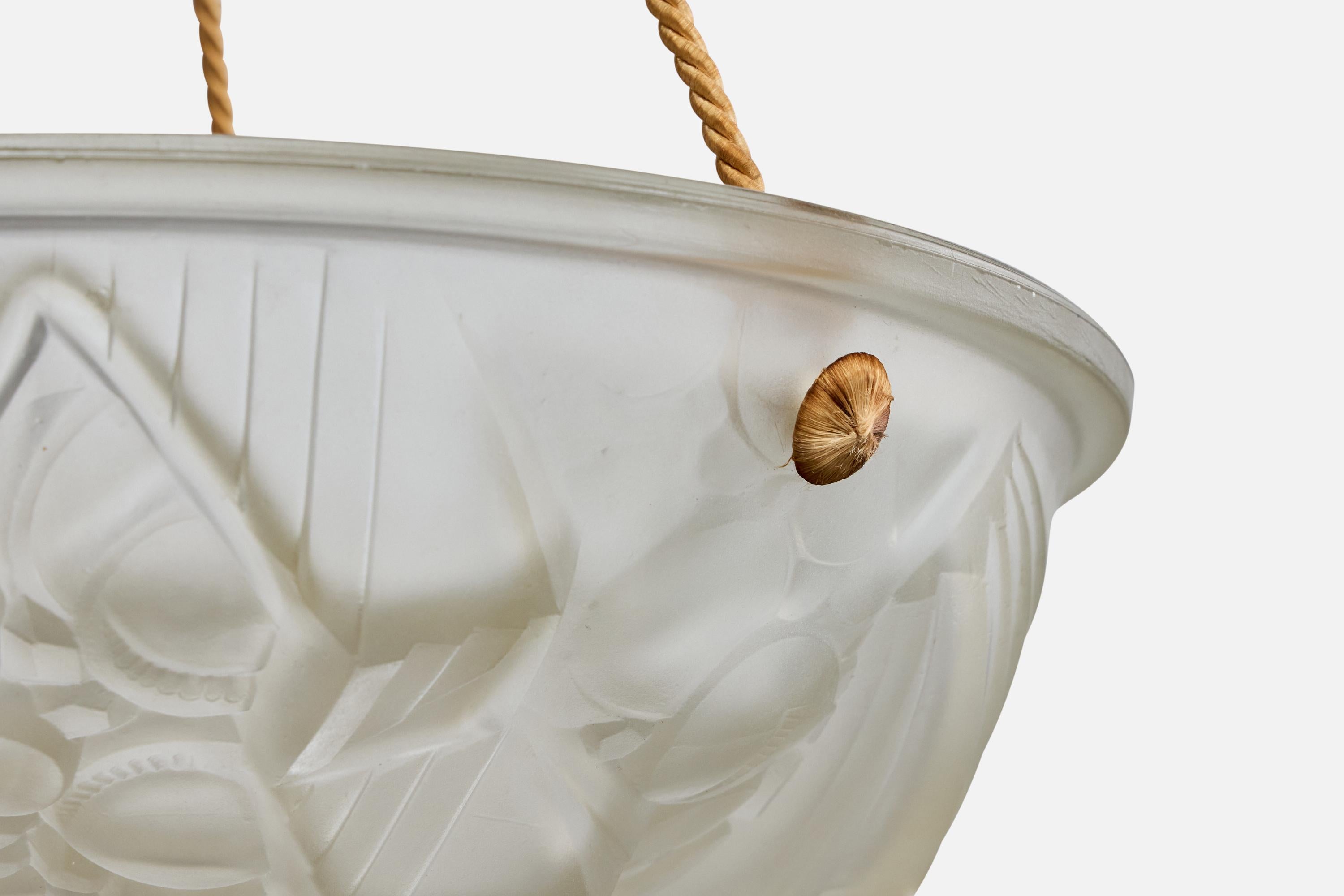 Corda Designer francese, lampada a sospensione, vetro, corda, Francia, anni '1930 in vendita