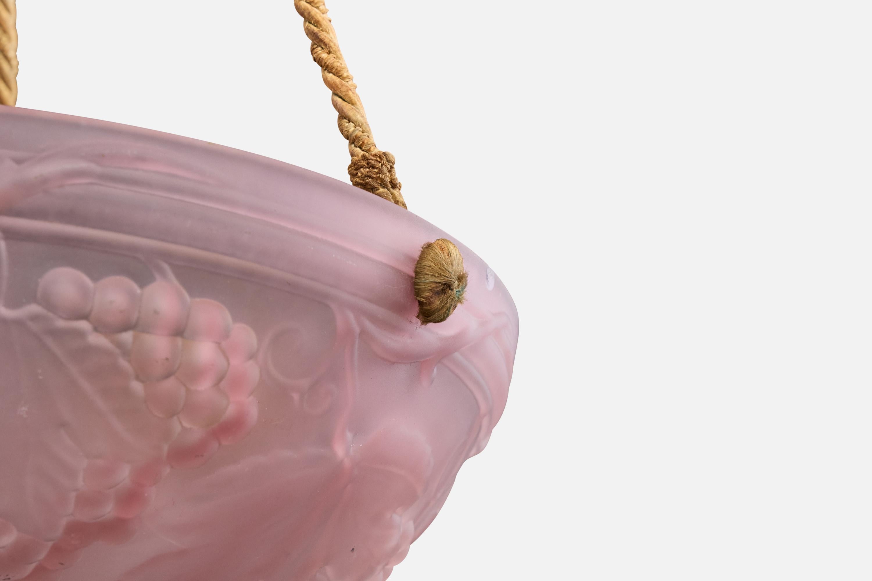 Corda Designer francese, lampada a sospensione, vetro, corda, Francia, anni '1930 in vendita