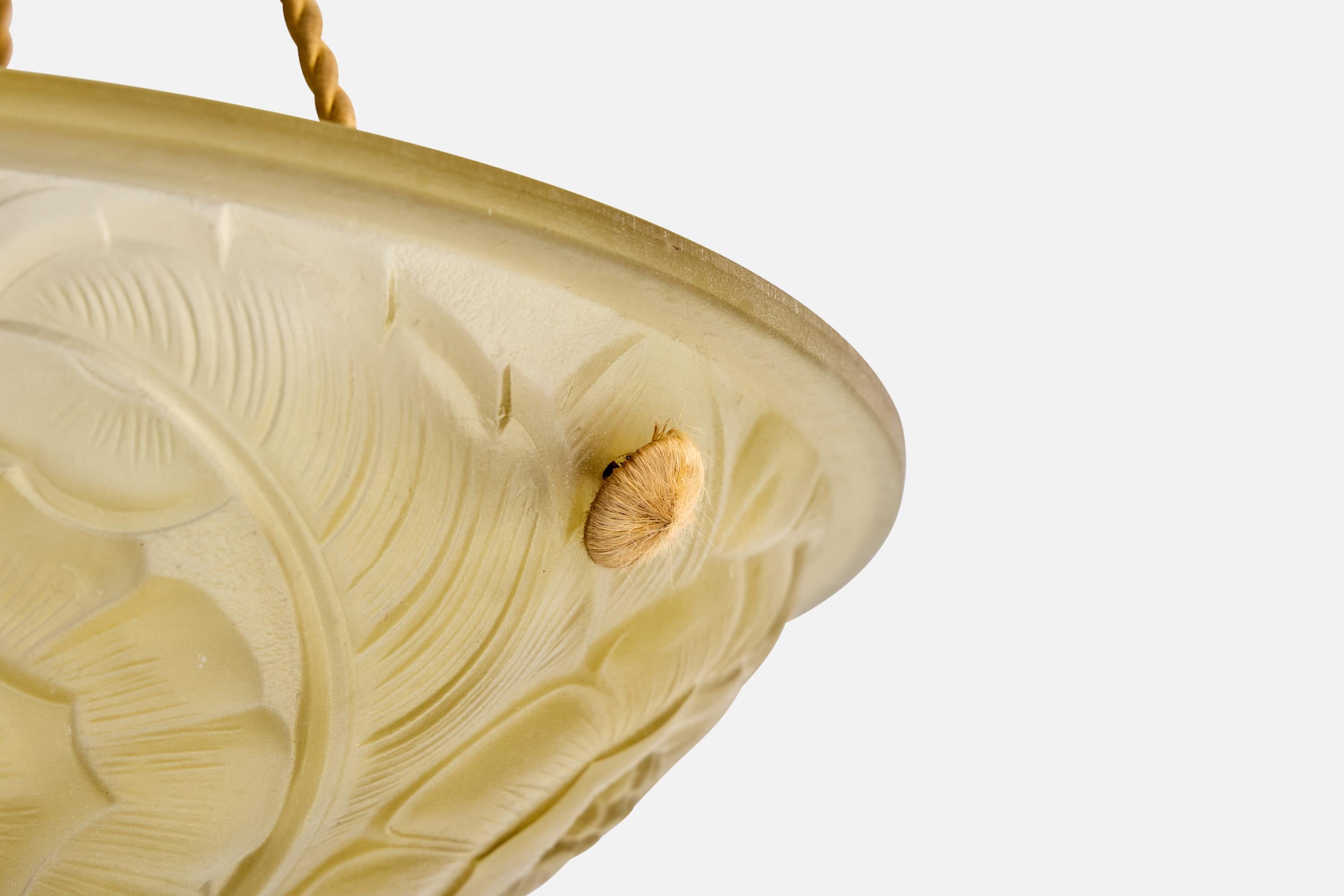 Designer français, lampe suspendue, verre, corde, France, années 1930 en vente 1