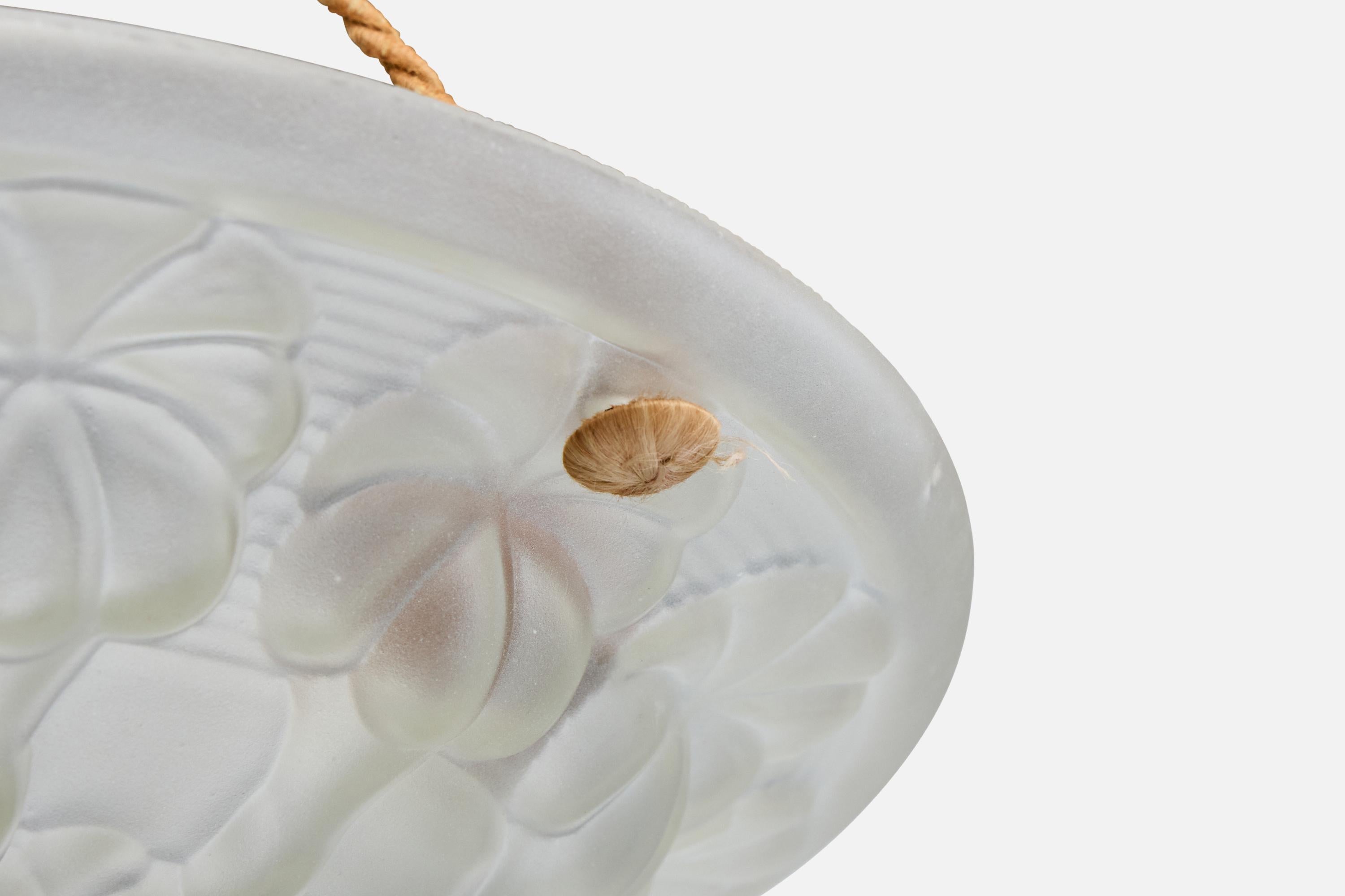 French Designer, Pendant Light, Glass, Rope, France, 1930s For Sale 3