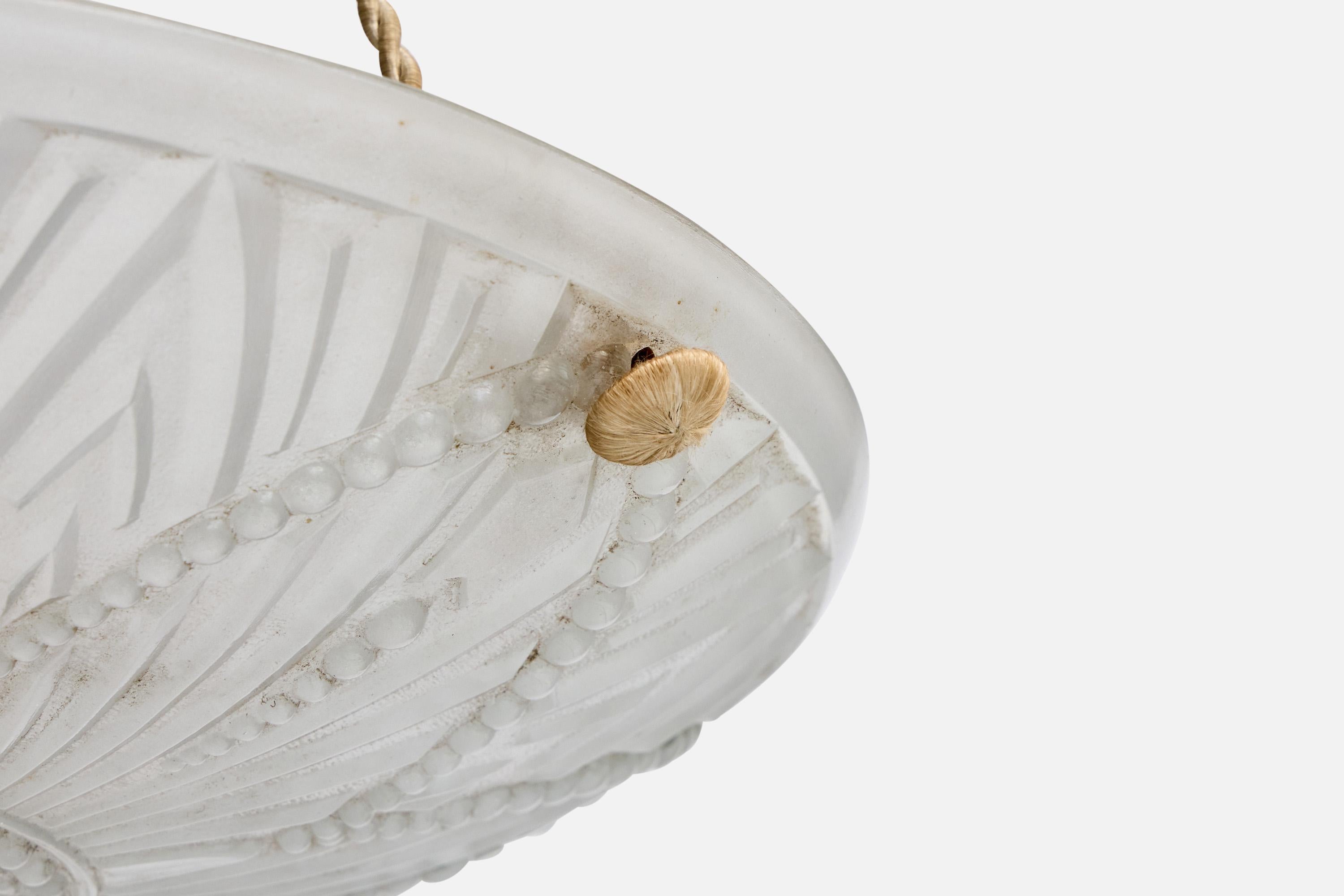 Designer francese, lampada a sospensione, vetro, corda, Francia, anni '30 in vendita 3