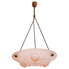 French Designer, Pendant Light, Glass, Rope, France, 1930s