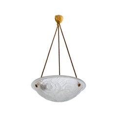 French Designer, Pendant Light, Glass, Rope, France, 1930s