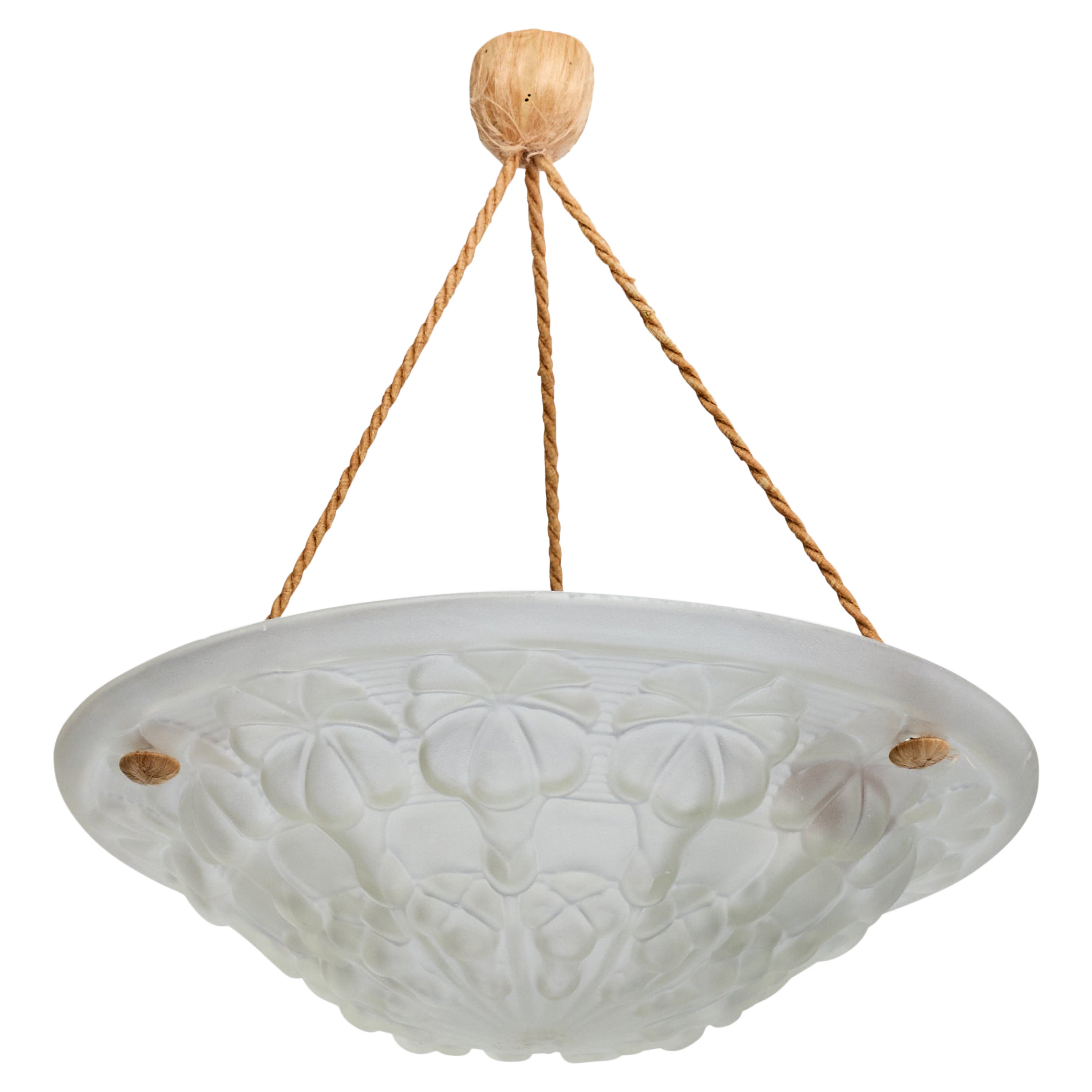 Designer francese, lampada a sospensione, vetro, corda, Francia, anni '1930