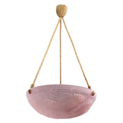 French Designer, Pendant Light, Glass, Rope, France, 1930s