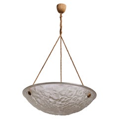 French Designer, Pendant Light, Glass, Rope, France, 1930s