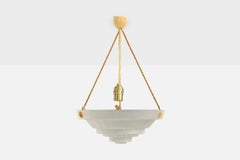 French Designer, Pendant Light, Glass, Rope, France, 1940s