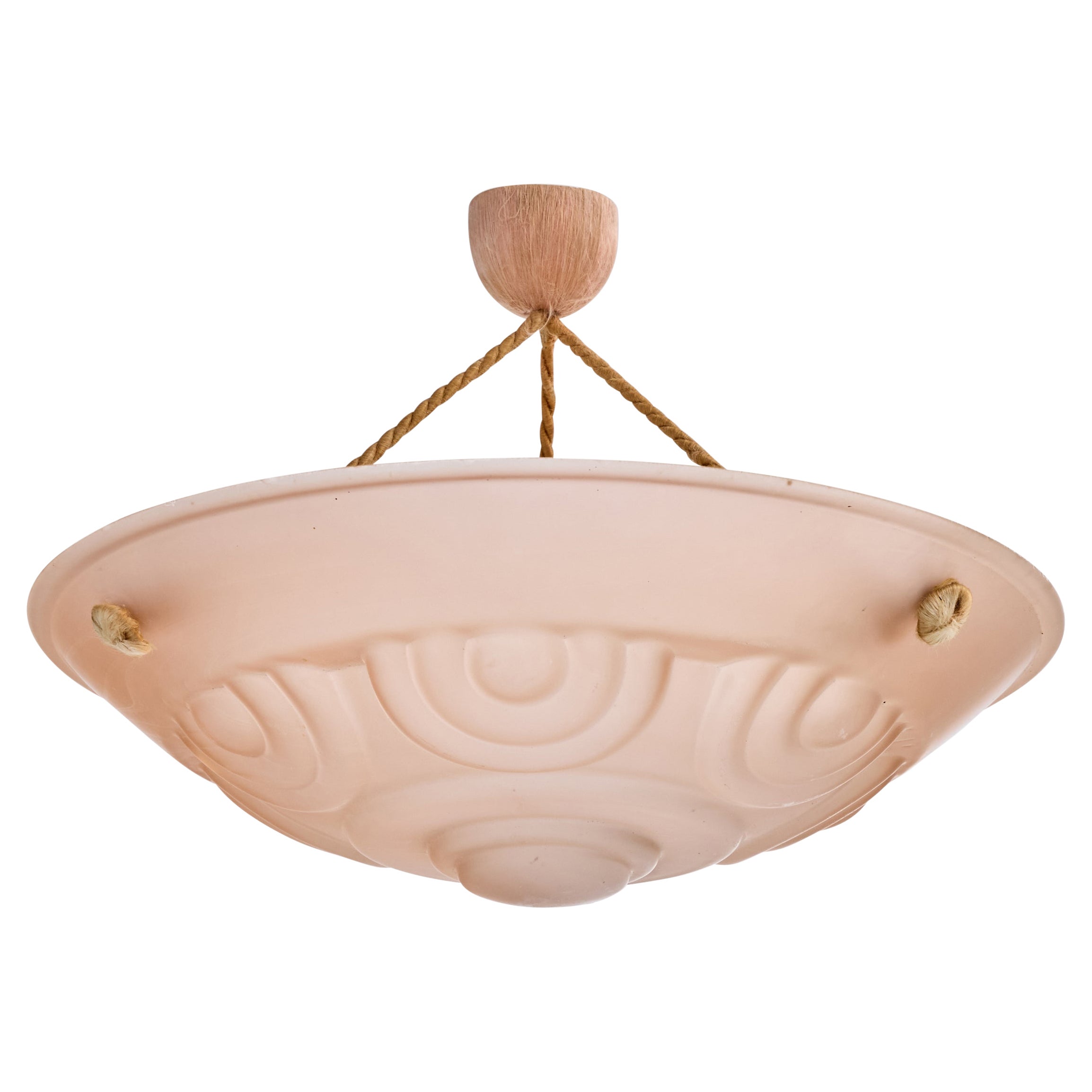 Designer francese, lampada a sospensione, vetro, corda, Francia, anni '1940 in vendita