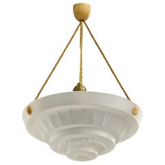 French Designer, Pendant Light, Glass, Rope, France, 1940s