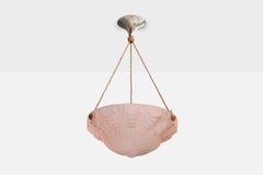 French Designer, Pendant Light, Glass, Rope, Metal, France, 1930s
