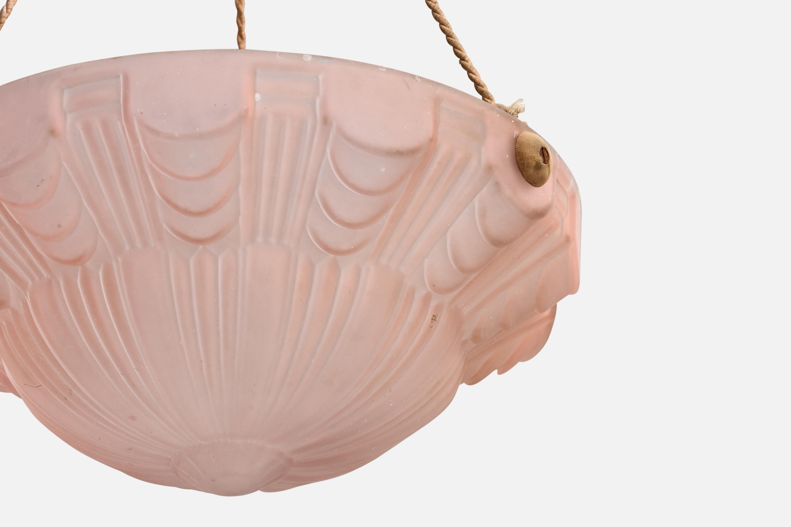Metallo Designer francese, lampada a sospensione, vetro, corda, metallo, Francia, anni '30 in vendita