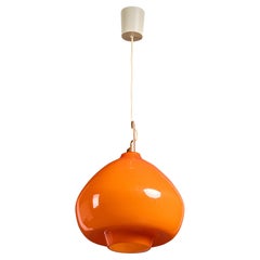 French Designer, Pendant Light, Glass, Wood, France, 1960s