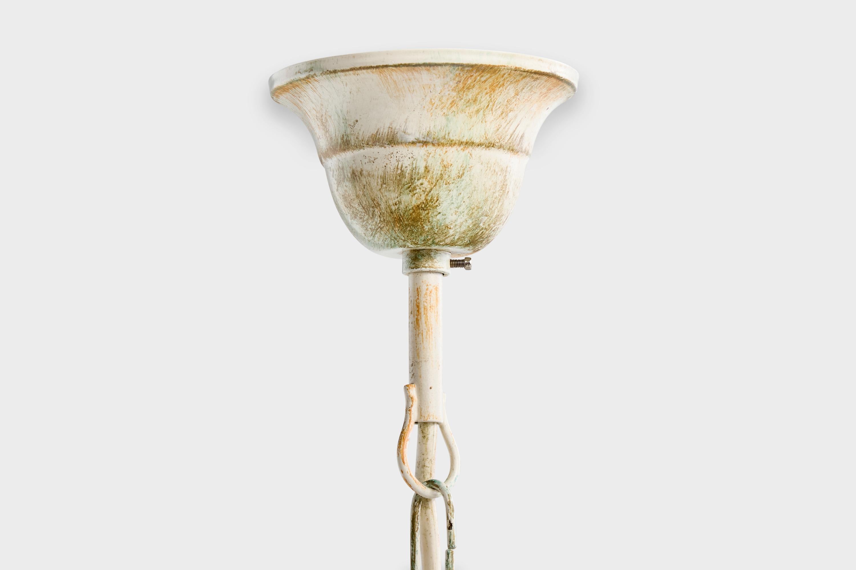 Francese Designer francese, lampada a sospensione, ferro, vetro, Francia, anni '80
