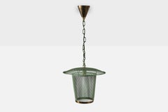 French Designer, Pendant Light, Metal, Brass, France, 1950s