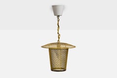 French Designer, Pendant Light, Metal, Brass, France, 1950s