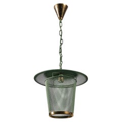 French Designer, Pendant Light, Metal, Brass, France, 1950s