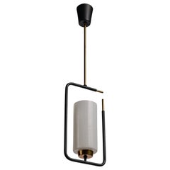 Designer francese, lampada a sospensione, metallo, vetro, ottone, Francia, anni '50