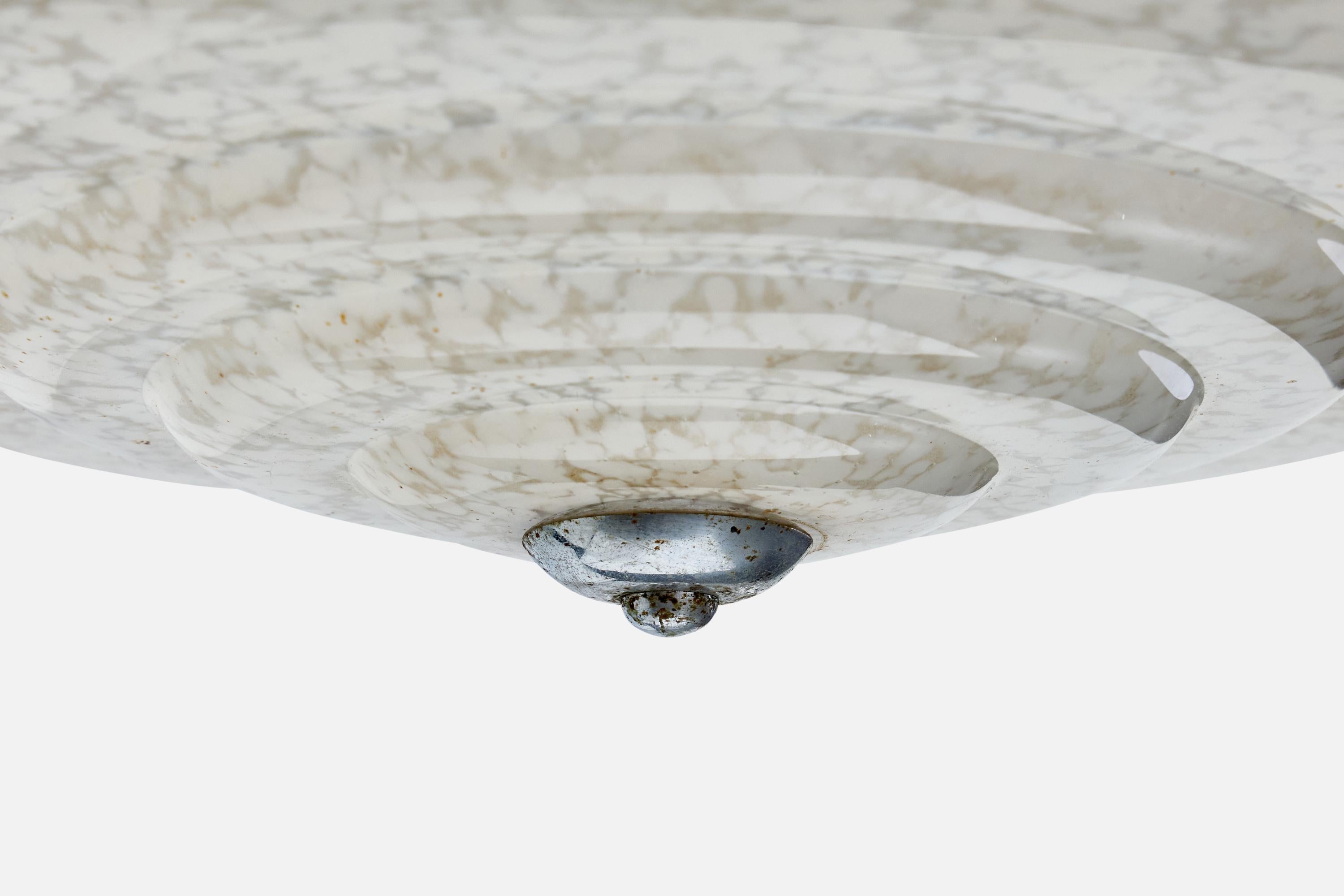 Metallo Designer francese, lampada a sospensione, metallo, vetro, Francia, anni '1920 in vendita