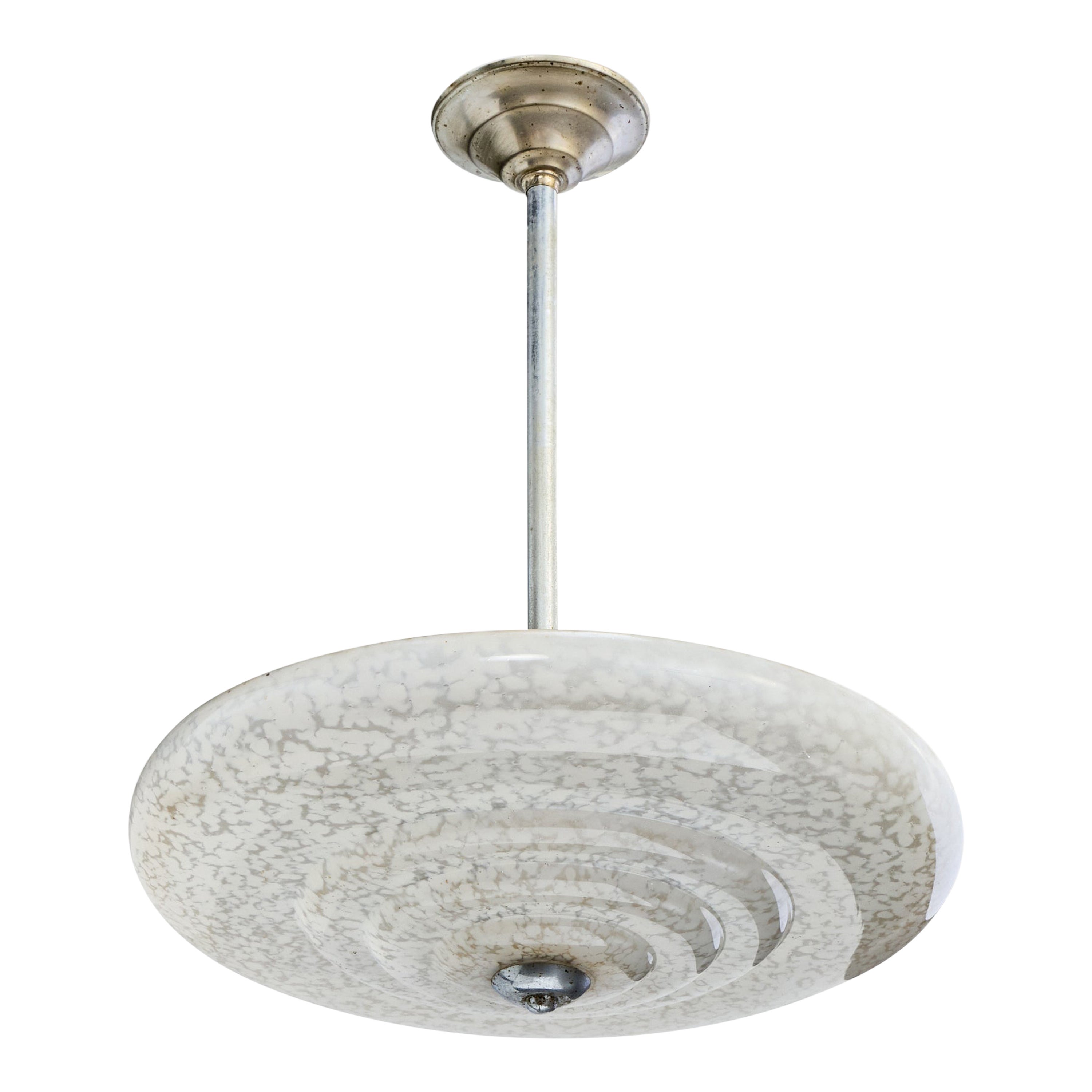 Designer francese, lampada a sospensione, metallo, vetro, Francia, anni '1920