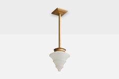 French Designer, Pendant Light, Metal, Glass, France, 1930s