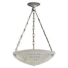 French Designer, Pendant Light, Metal, Glass, France, 1930s