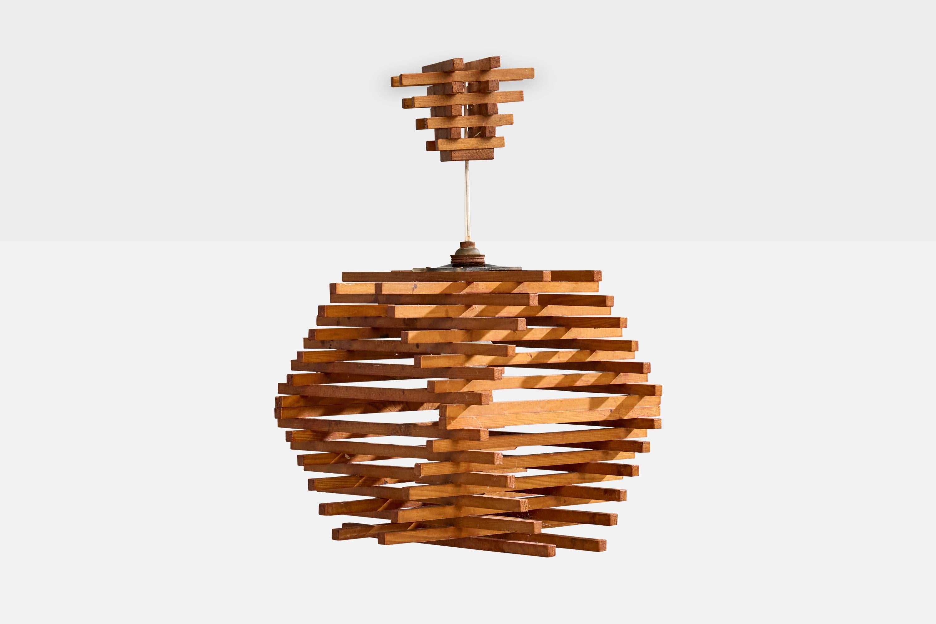 Mid-Century moderno Designer francese, lampada a sospensione, Oak, Francia, anni '50 in vendita