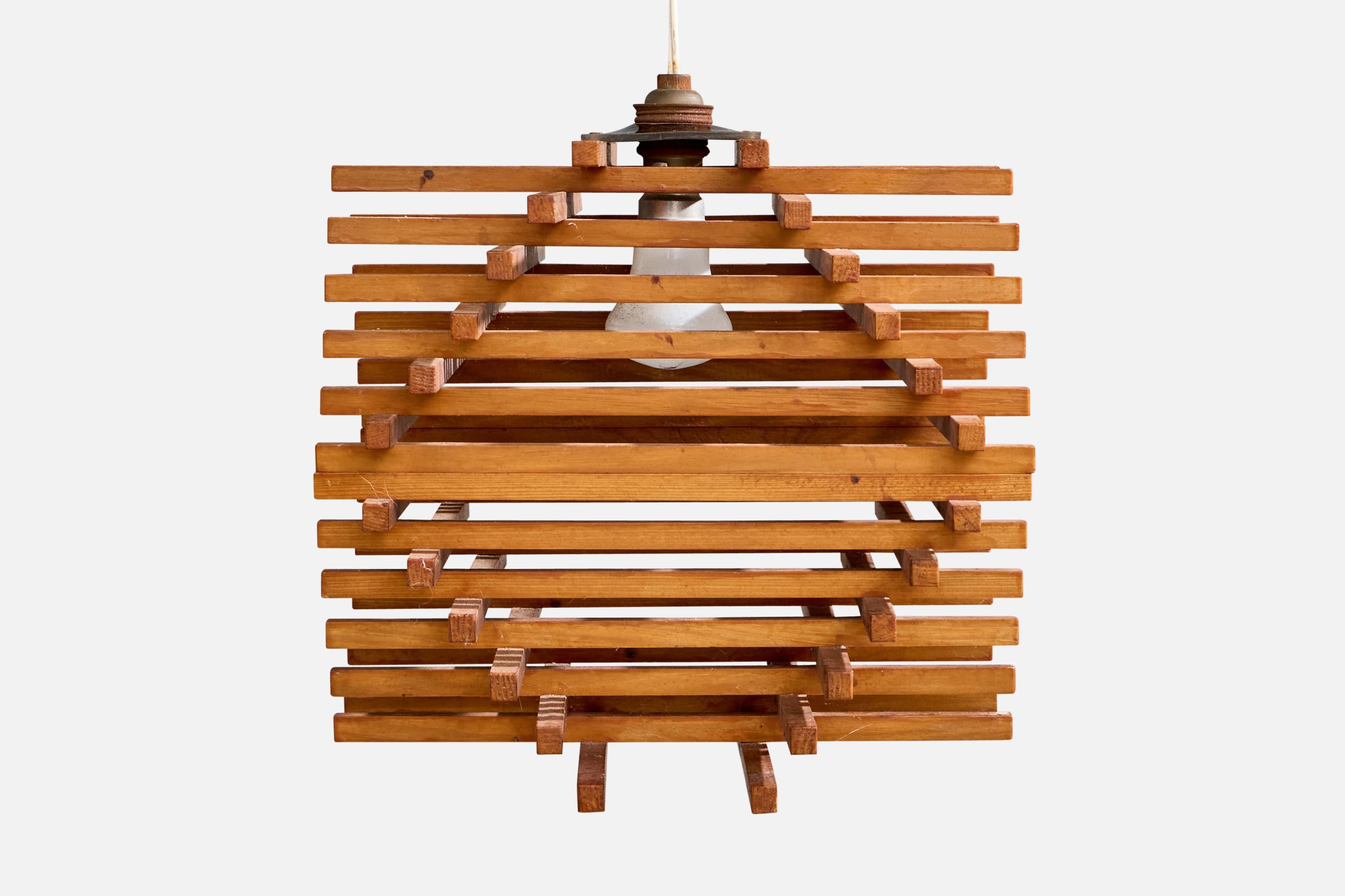 Metà XX secolo Designer francese, lampada a sospensione, Oak, Francia, anni '50 in vendita