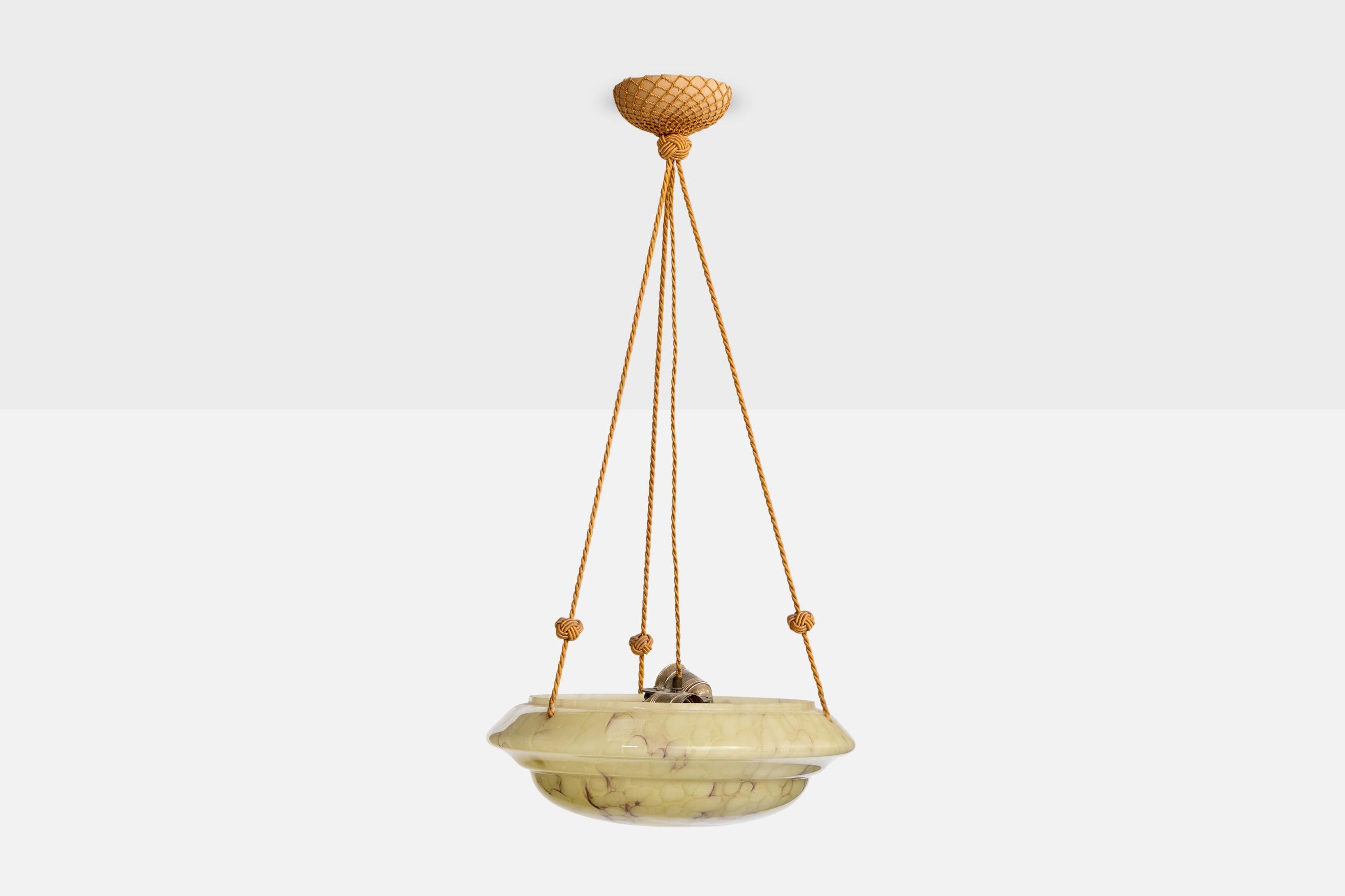 Francese Designer francese, lampada a sospensione, corda, vetro, Francia, anni '30 in vendita