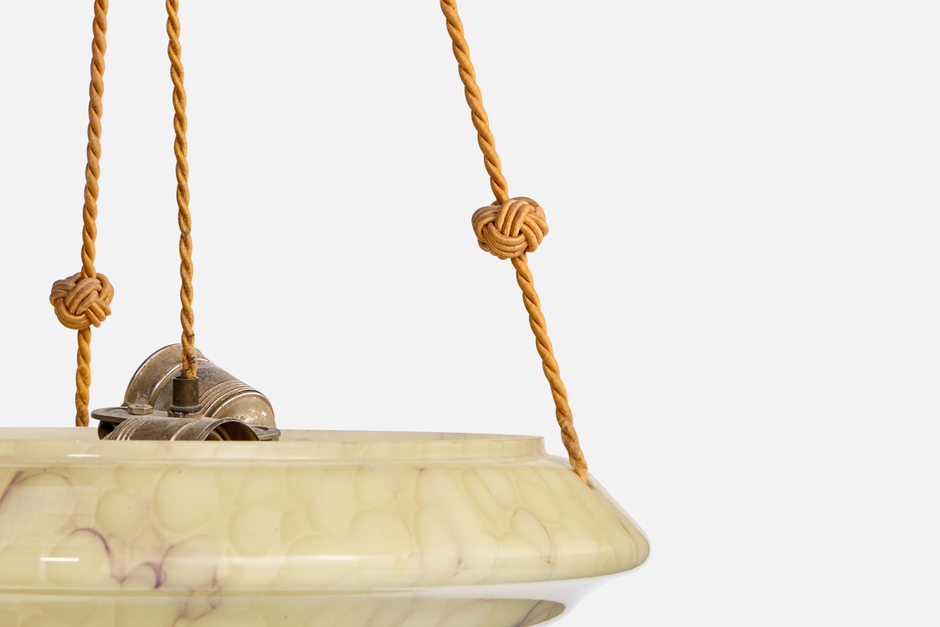 Designer francese, lampada a sospensione, corda, vetro, Francia, anni '30 in vendita 1