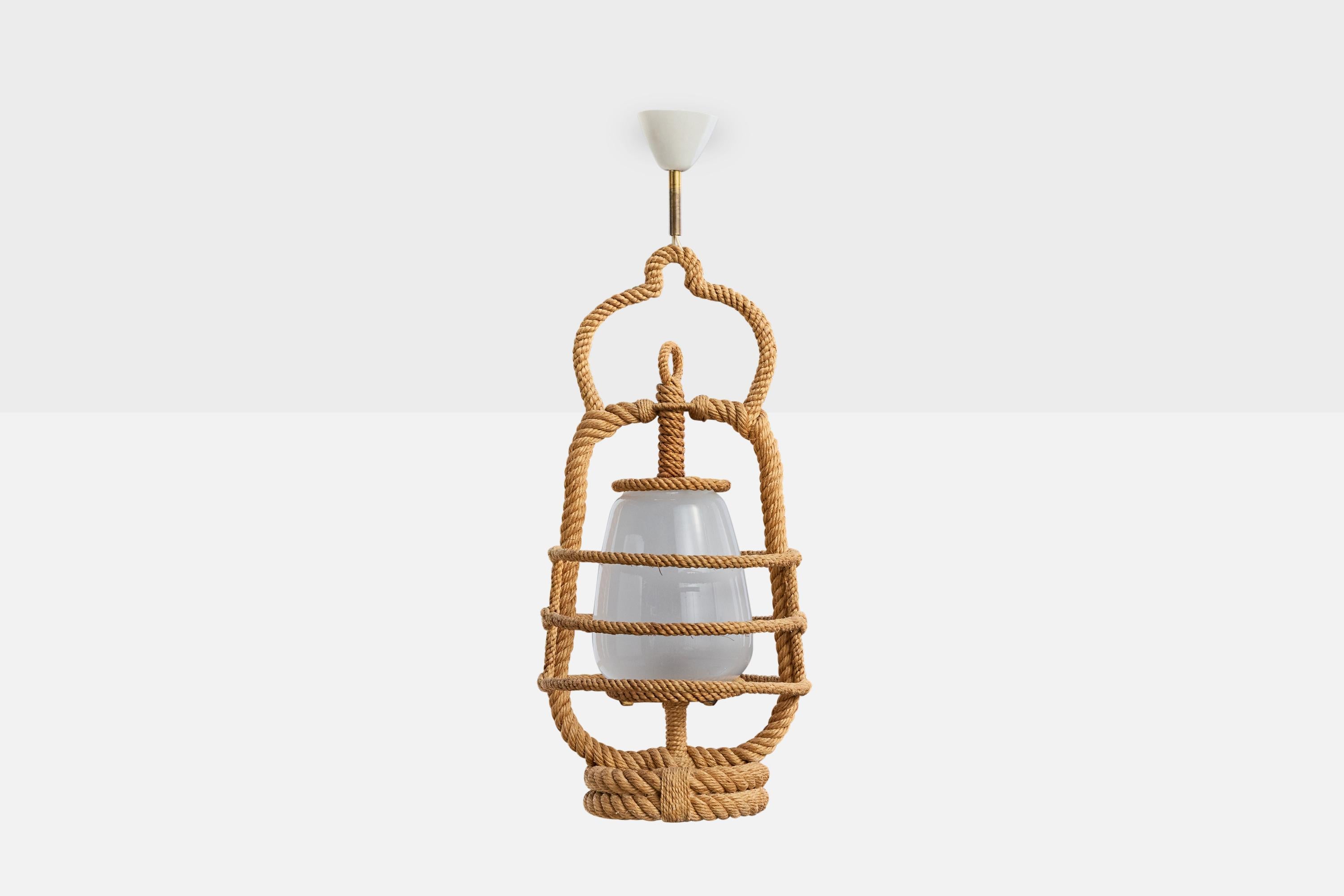 Französische Designerin, Pendelleuchte, Seil, Glas, Frankreich, 1970er Jahre (Moderne der Mitte des Jahrhunderts) im Angebot