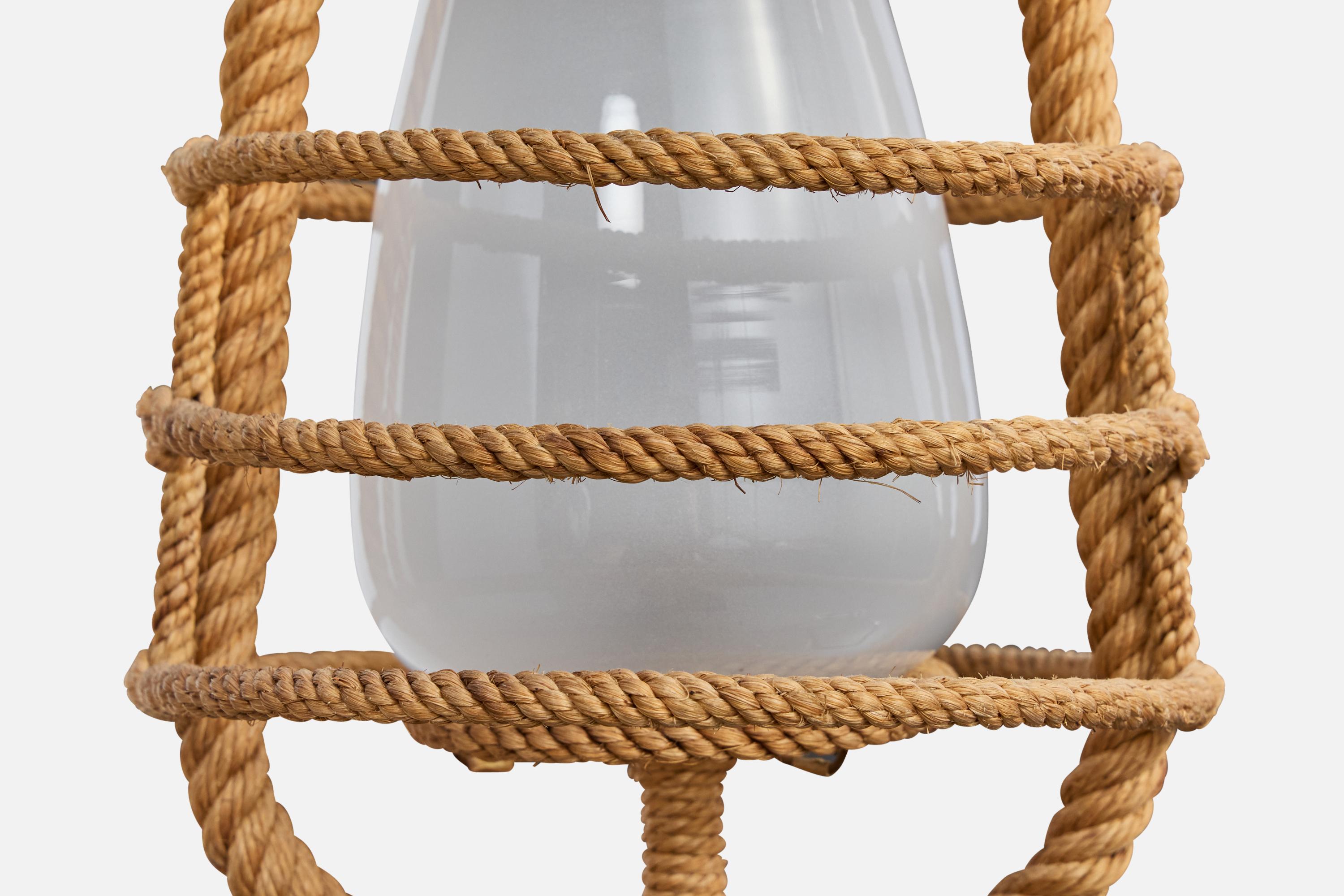 Französische Designerin, Pendelleuchte, Seil, Glas, Frankreich, 1970er Jahre im Angebot 2