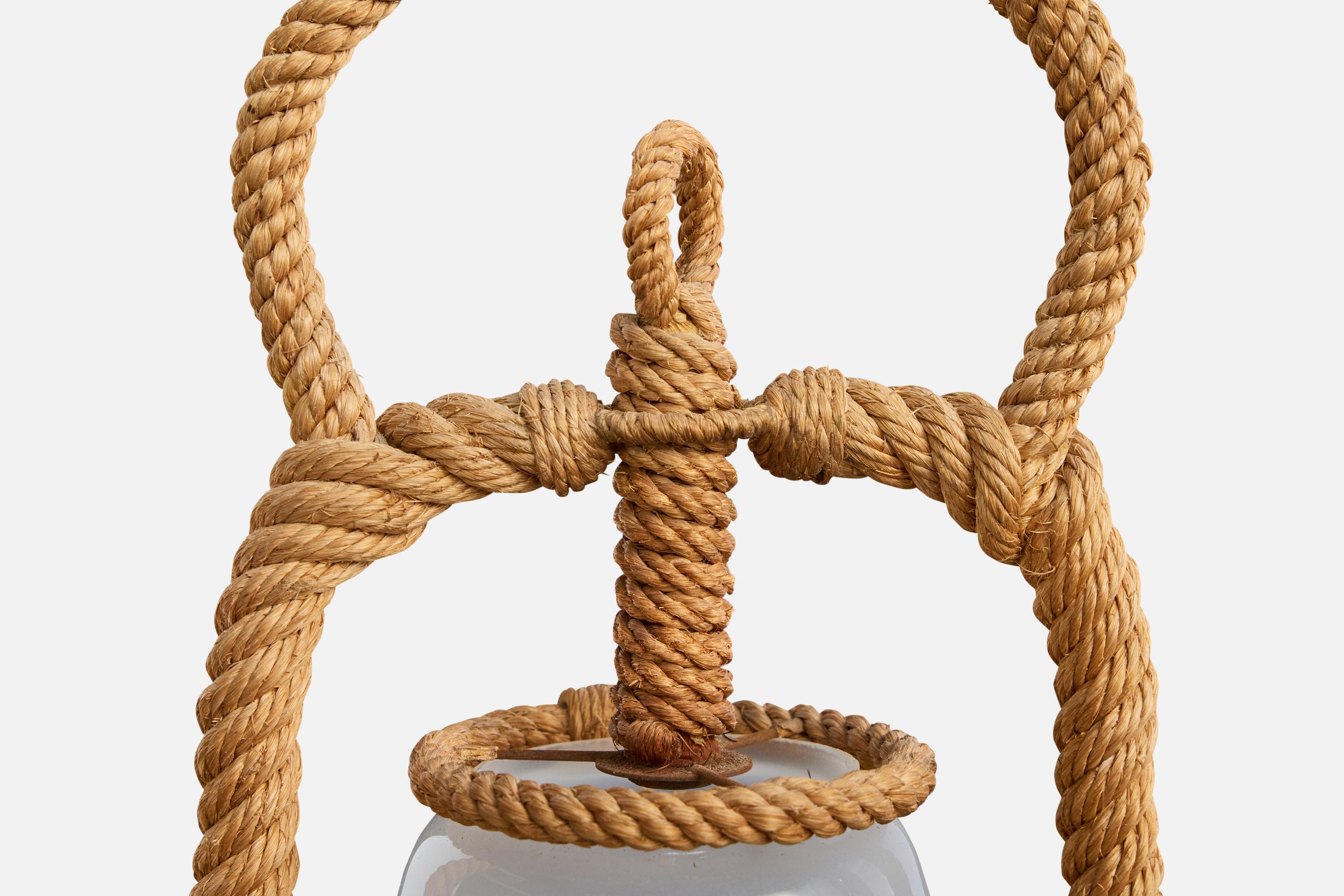 Französische Designerin, Pendelleuchte, Seil, Glas, Frankreich, 1970er Jahre im Angebot 4