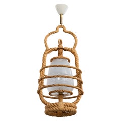French Designer, Pendant Light, Rope, Glass, France, 1970s
