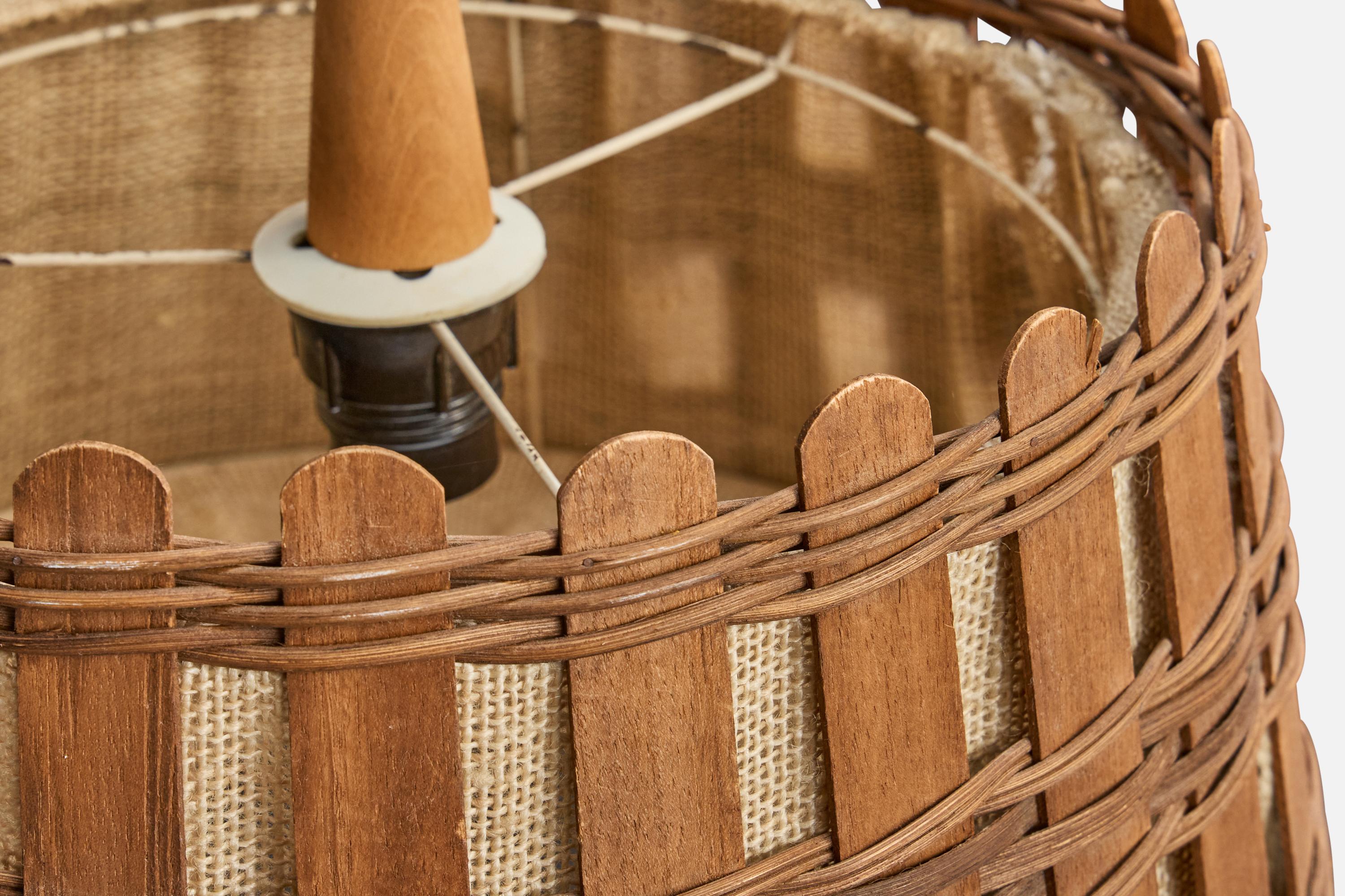 Designer francese, lampade a sospensione, legno, iuta, Francia, anni '50 in vendita 3