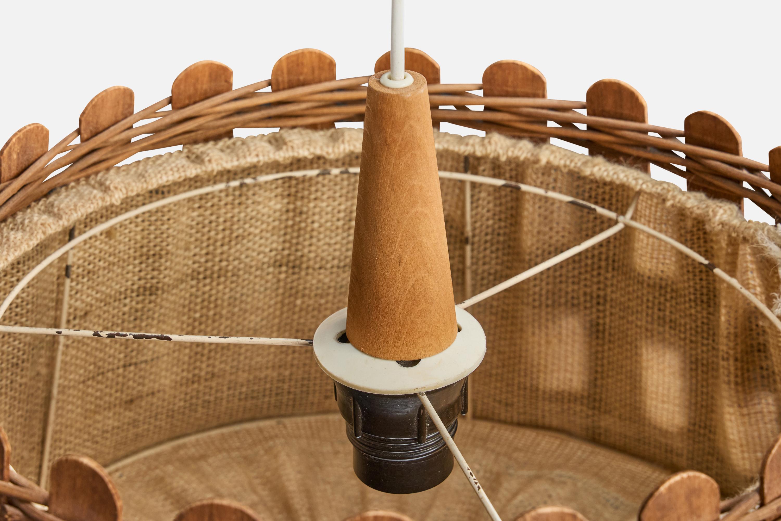 Designer francese, lampade a sospensione, legno, iuta, Francia, anni '50 in vendita 4