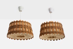 Diseñador francés, lámparas colgantes, madera, arpillera, Francia, años 50