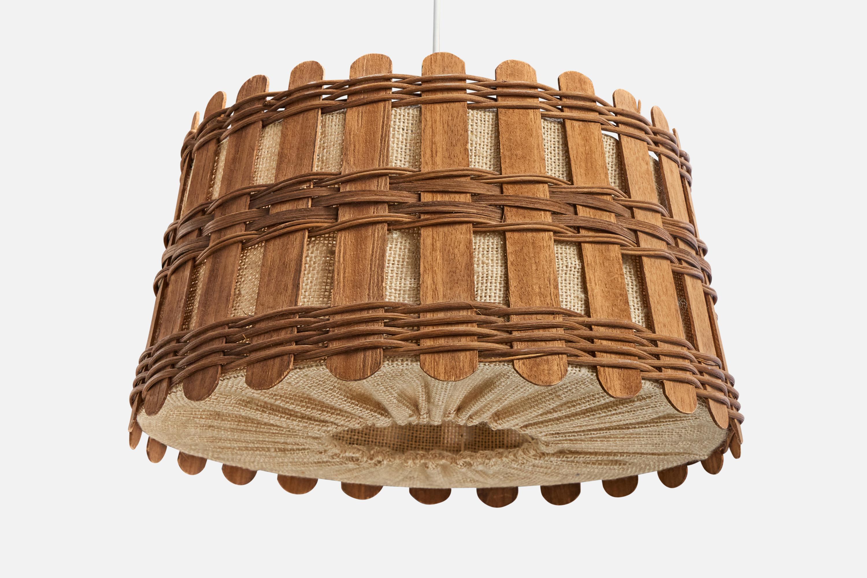 Sacco Designer francese, lampade a sospensione, legno, iuta, Francia, anni '50 in vendita