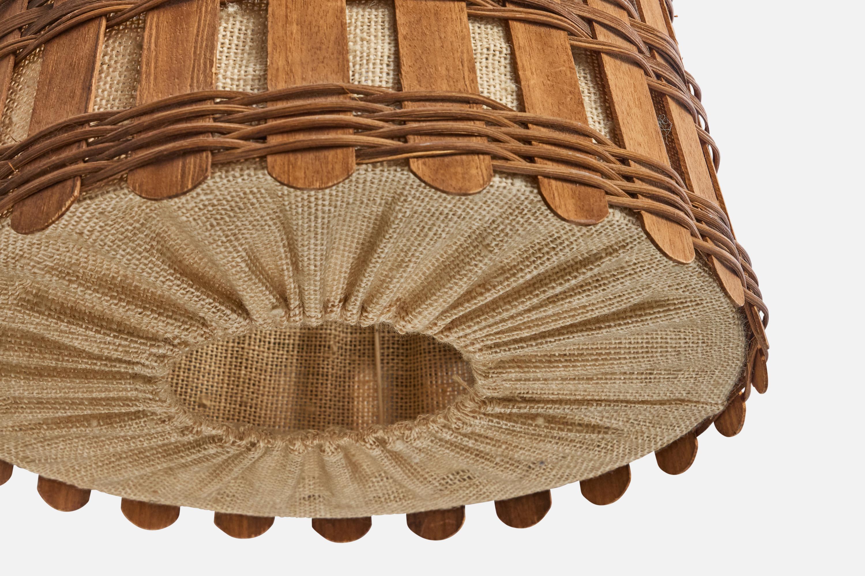 Designer francese, lampade a sospensione, legno, iuta, Francia, anni '50 in vendita 1