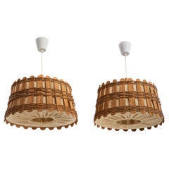 Designer francese, lampade a sospensione, legno, iuta, Francia, anni '50