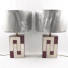 French Designer Philippe Jean Modernist 1790s Formica Chrome Table Lamp, a Pair