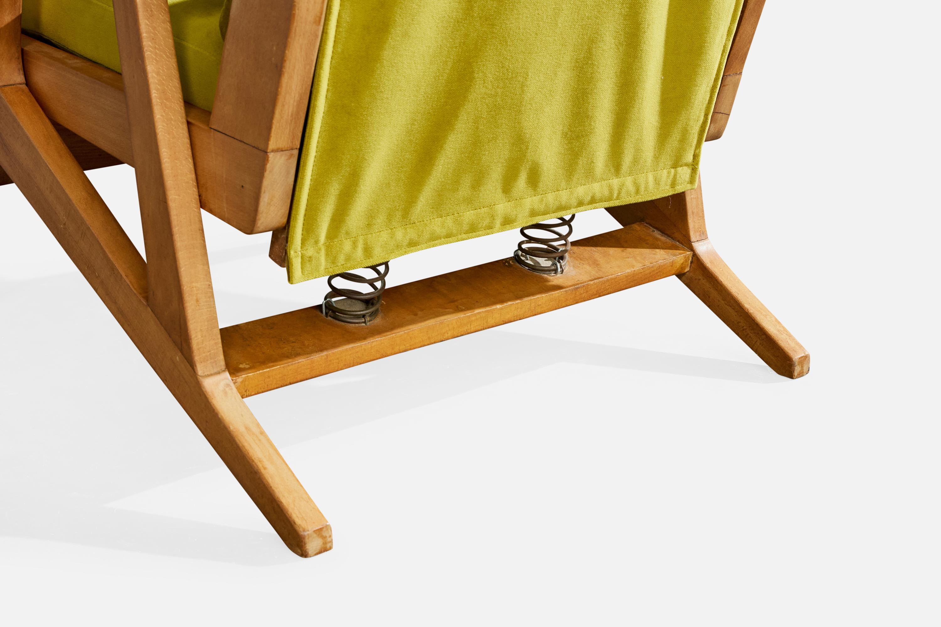 Designer français, chaise longue à bascule, Wood, velours, France, années 1950 en vente 6