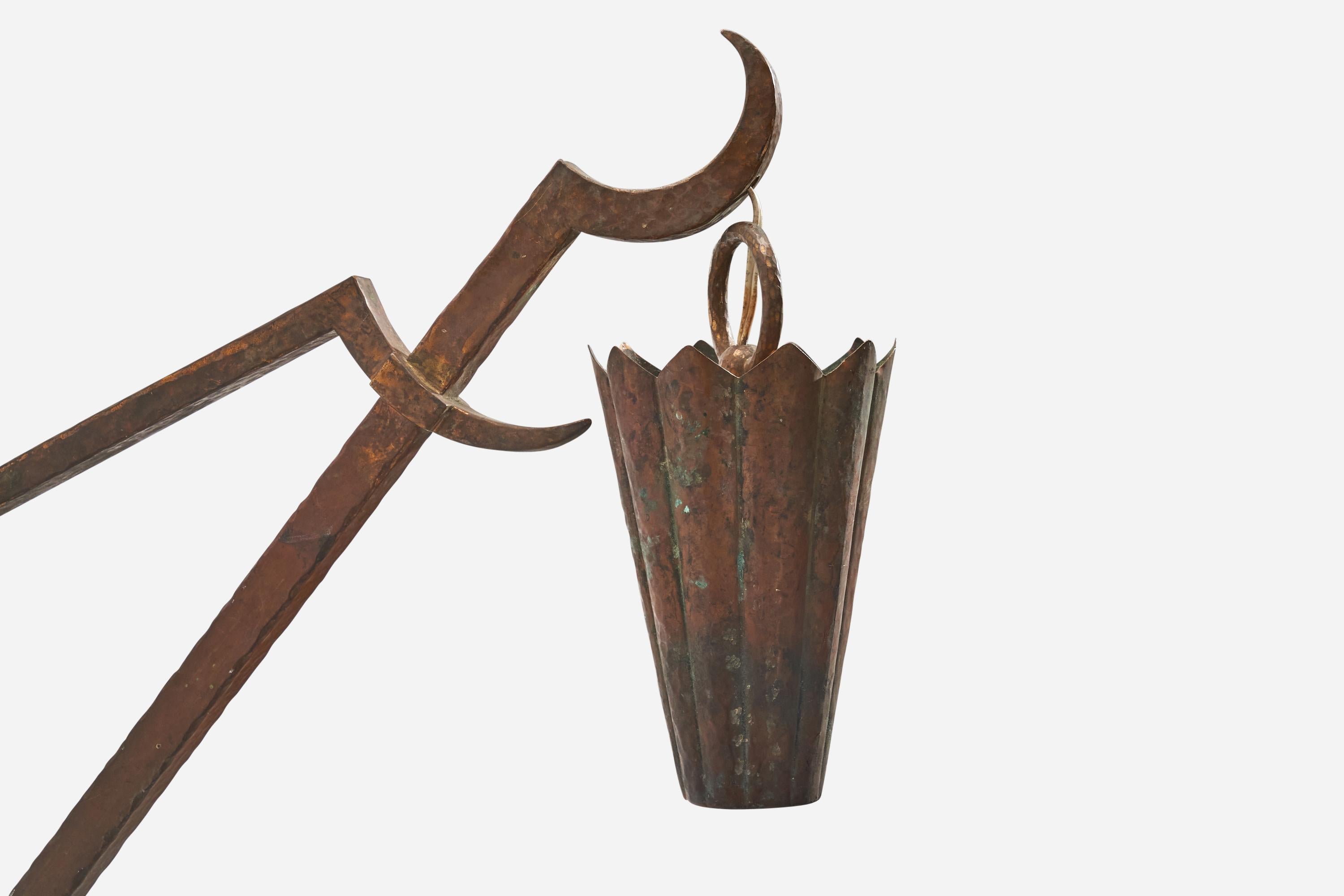Mid-20th Century French Designer, Sconce, Copper, France, 1930s For Sale