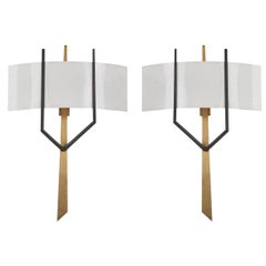 French Designer, Sconces, Brass, Metal, Acrylic, France, 1960s