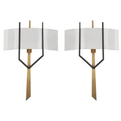 French Designer, Sconces, Brass, Metal, Acrylic, France, 1960s