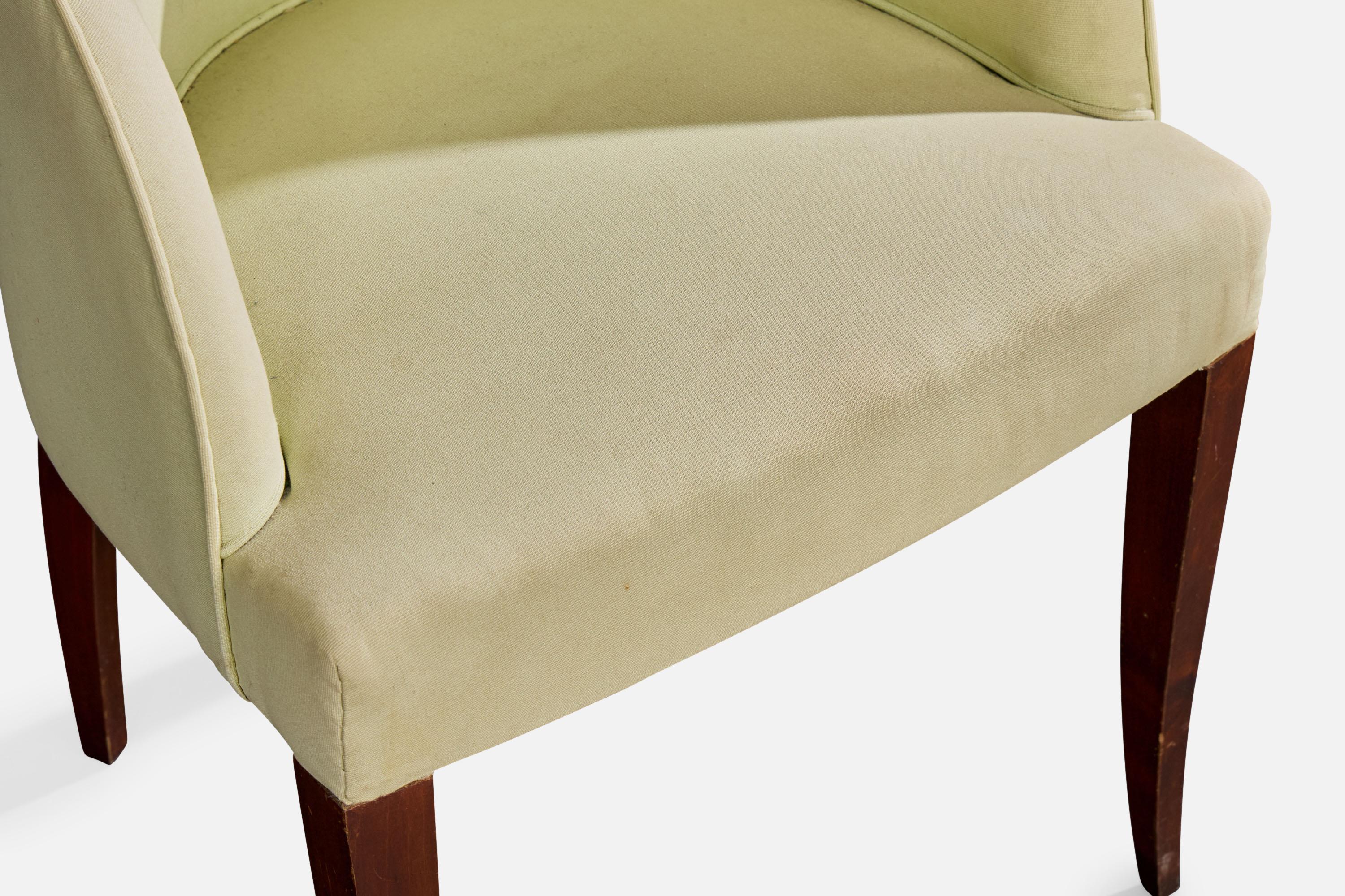 Französischer Designer, Beistellstuhl, Holz, Stoff, Frankreich, 1930er Jahre im Angebot 5