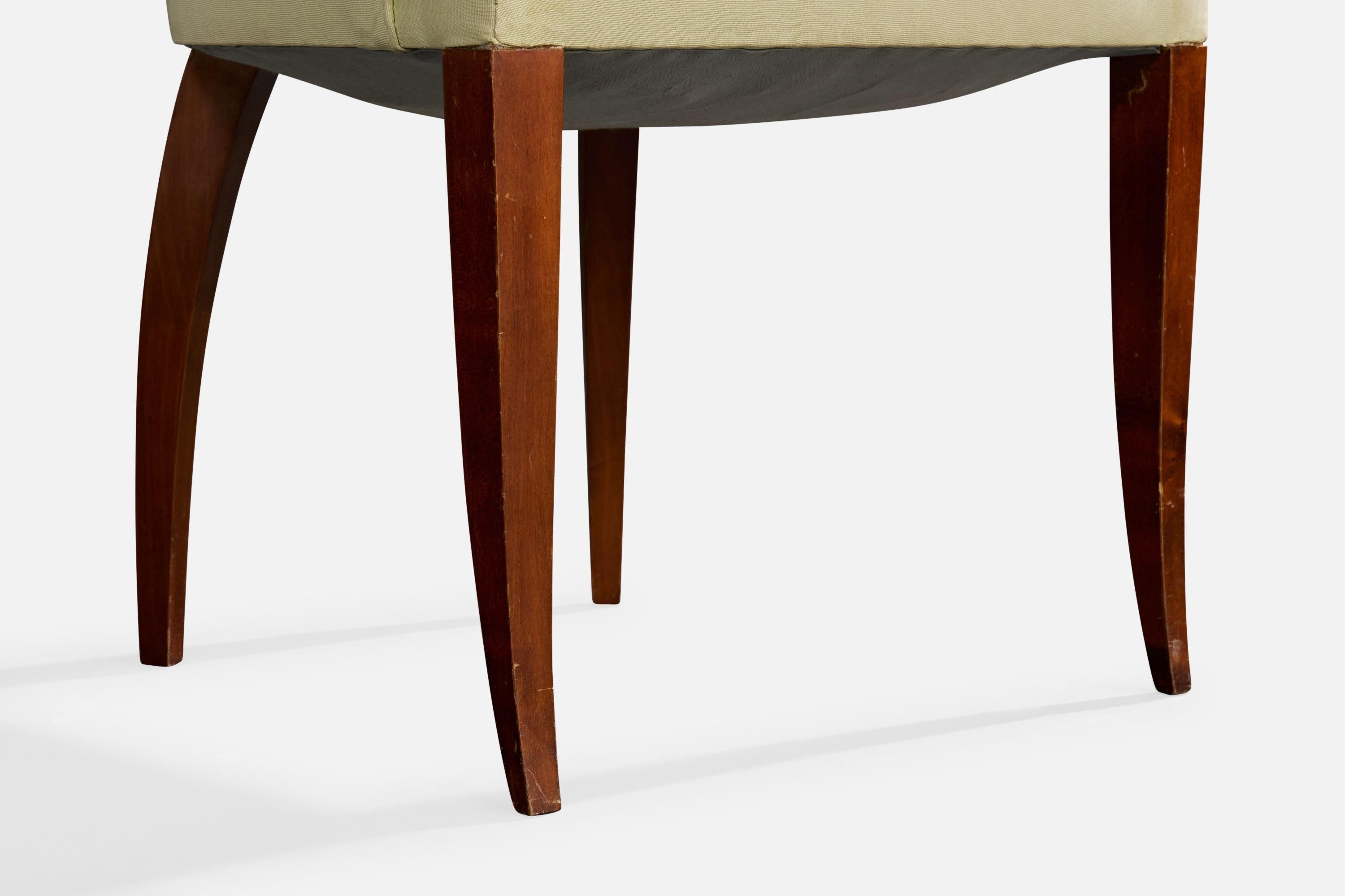 Französischer Designer, Beistellstuhl, Holz, Stoff, Frankreich, 1930er Jahre im Angebot 6