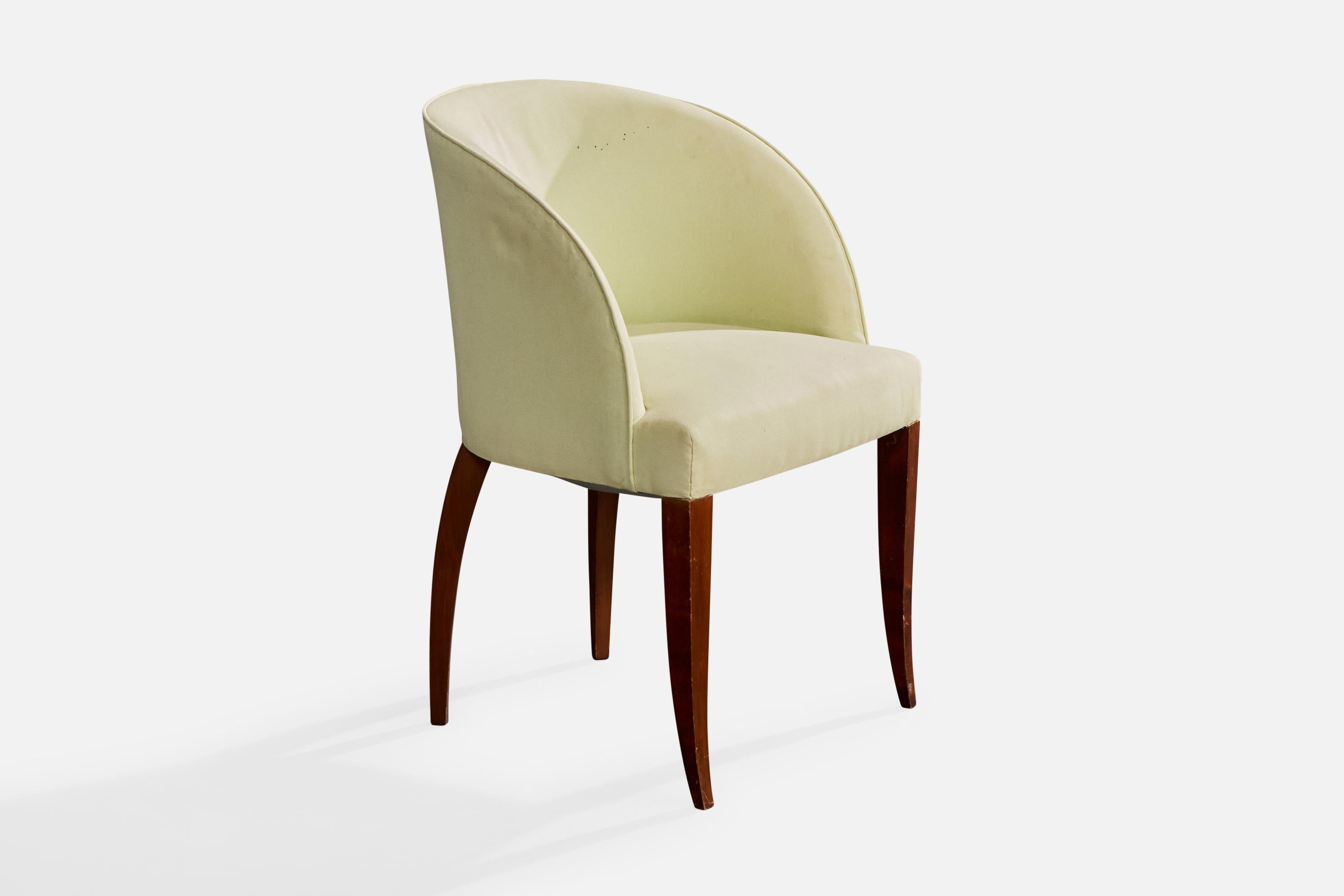 Französischer Designer, Beistellstuhl, Holz, Stoff, Frankreich, 1930er Jahre (Moderne der Mitte des Jahrhunderts) im Angebot