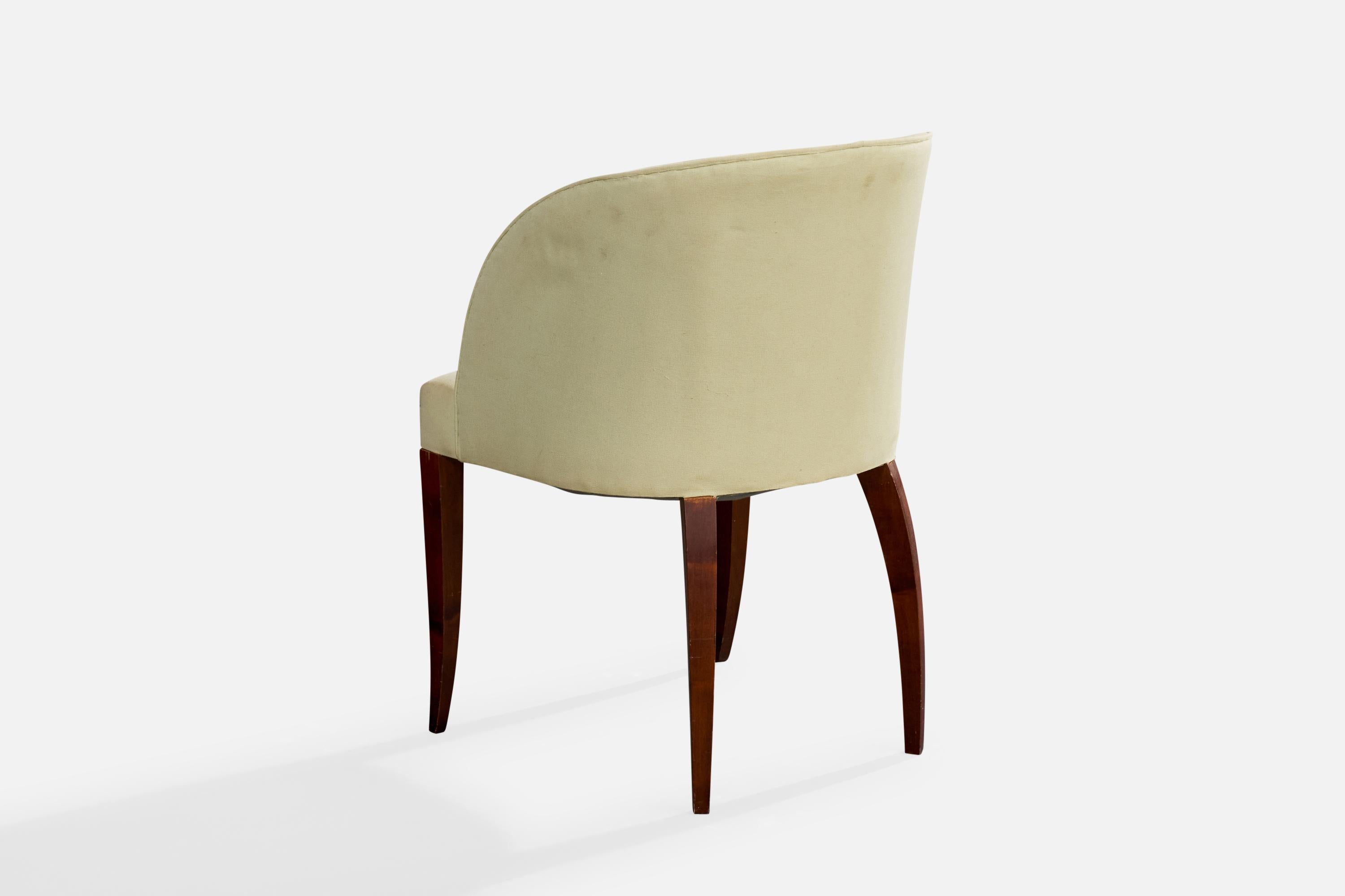 Französischer Designer, Beistellstuhl, Holz, Stoff, Frankreich, 1930er Jahre (Mitte des 20. Jahrhunderts) im Angebot