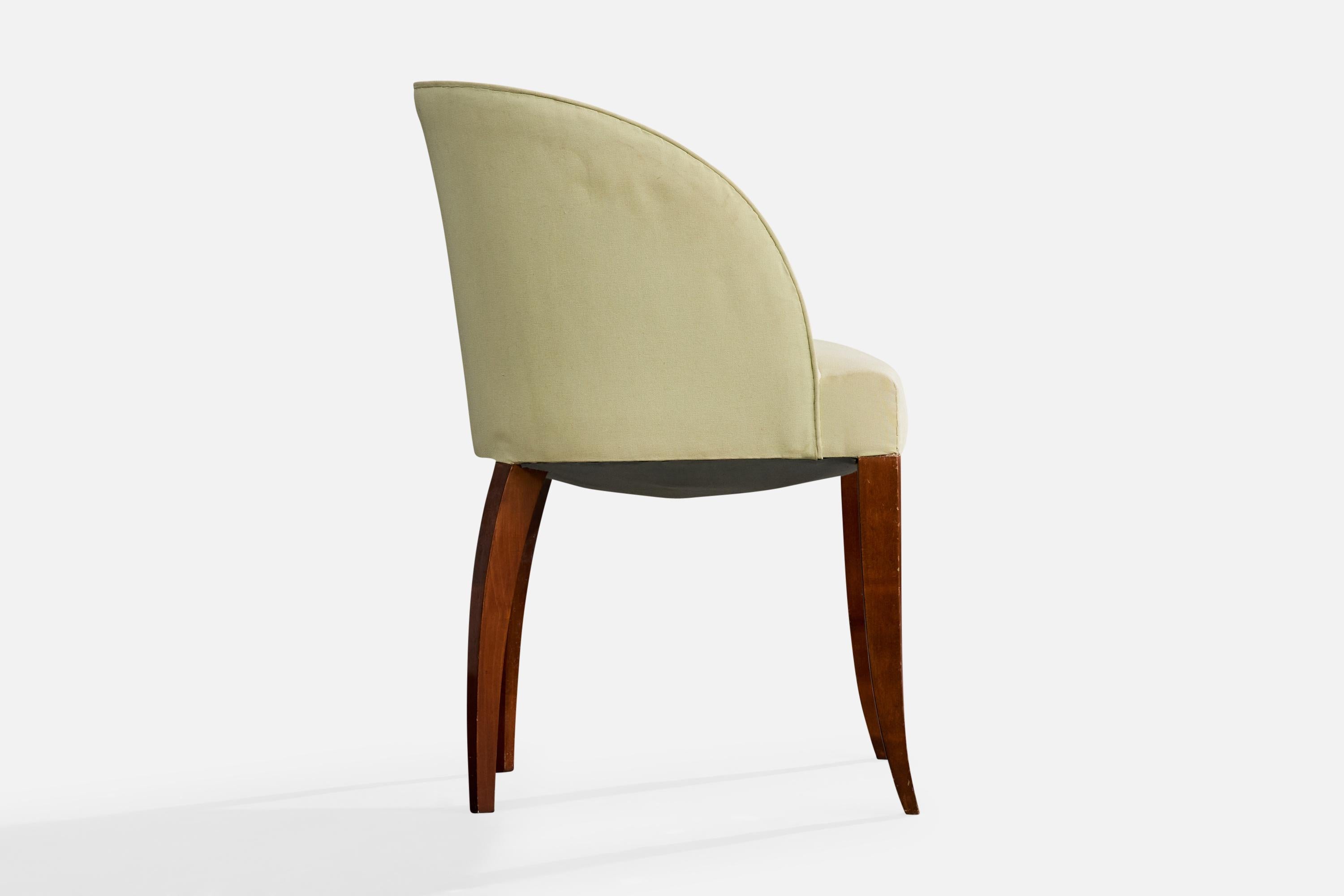 Französischer Designer, Beistellstuhl, Holz, Stoff, Frankreich, 1930er Jahre im Angebot 1