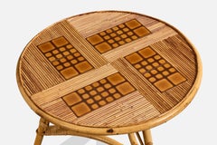 French Designer, Side Table, Bamboo, Rattan, Ceramic, France, 1960s